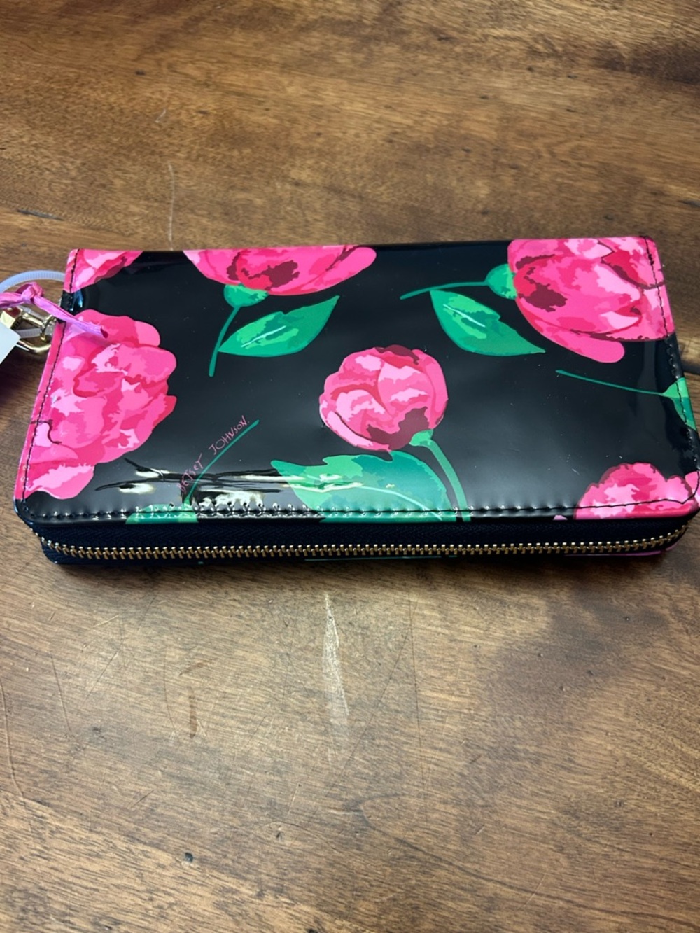 Betsy Johnson Wristlet Wallet - Pink Floral on Black - Picture 3 of 7